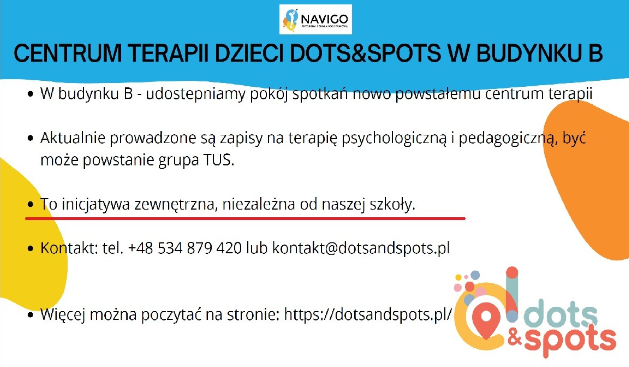 Komunikat szkoły - DotsAndSpots jako niezależna inicjatywa